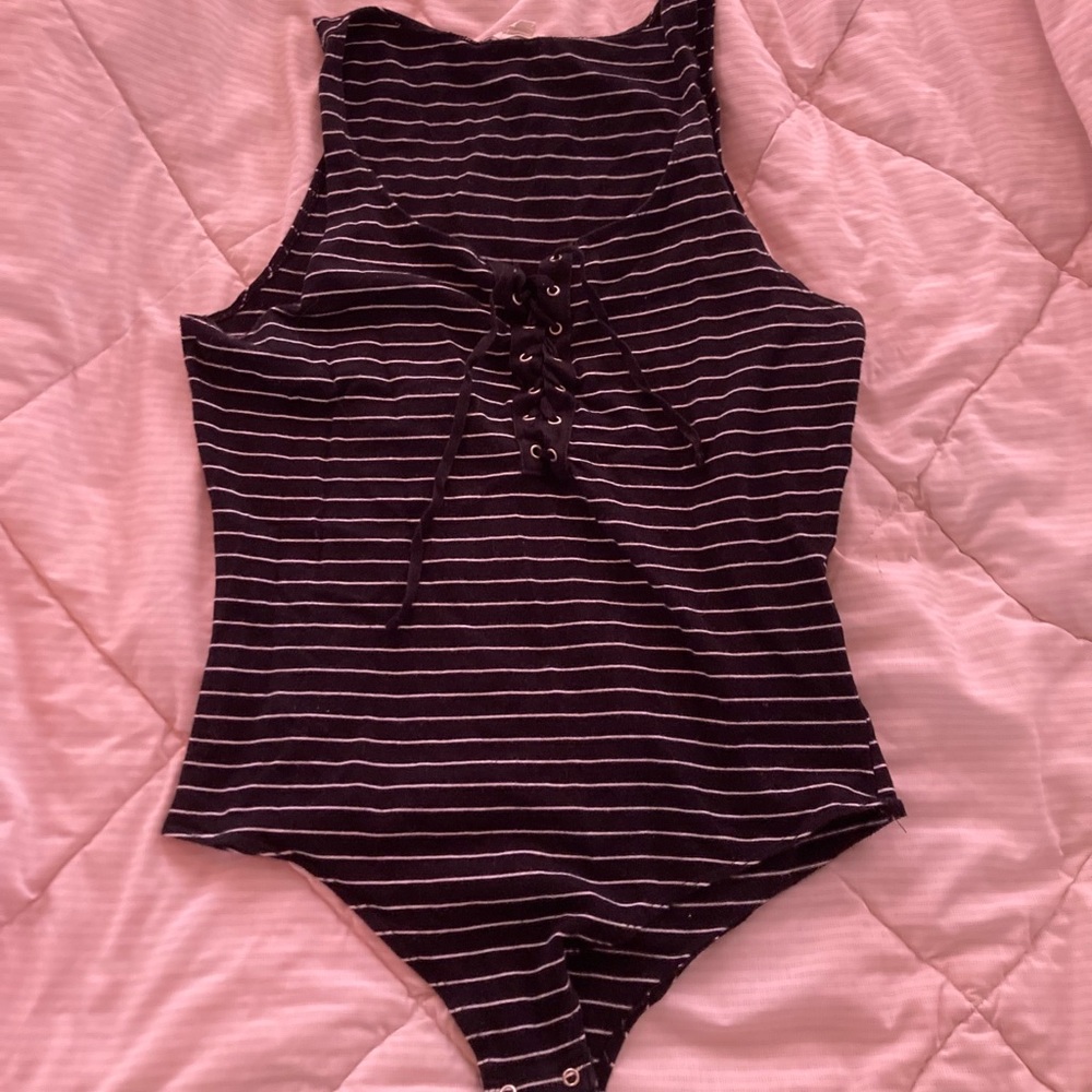 Black and white striped body suit
